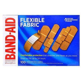 Пластыри, гибкая ткань, Adhesive Bandages, Flexible Fabric, Band Aid, 100 разных размеров купить в Киеве и Украине
