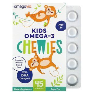 OmegaVia, жевательные таблетки с омега-3 для детей, клубнично-цитрусовый вкус, 45 штук купить в Киеве и Украине