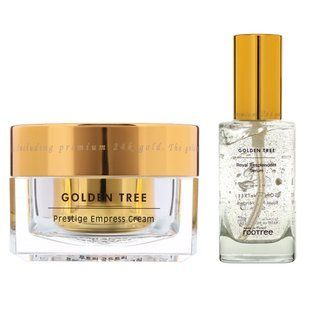 Prestige cream and royal magnificent serum, Golden Tree Set, Rootree, 50 g and 50 ml