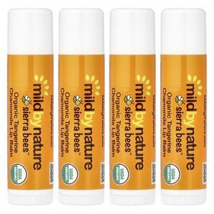 Органічні бальзами для губ Mild By Nature (Organic Lip Balms) 4 шт по 4,25 г мандарин і ромашка