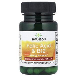 Фолієва кислота і ціанокобаламін, Folic Acid,B-12, Swanson, 30 капсул
