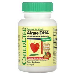 Child DHA, from algae with Vitamin A and lutein, berry flavor, ChildLife, 60 softgels.