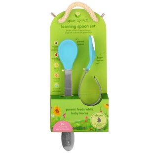 Набор обучающих ложек, дети 9+ месяцев, голубой, Learning Spoon Set, 9+ Months, Aqua, Green Sprouts, 1 набор купить в Киеве и Украине