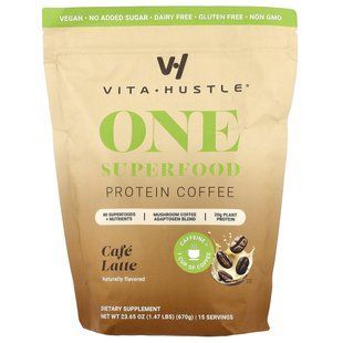 VitaHustle, One Superfood Protein Coffee, Cafe Latte, кава, 670 г (1,47 фунта)