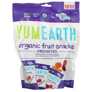 Фруктовые снеки банан и вишня и персик и клубника YumEarth (Fruit Snacks) 10 пакетиков по 19.8 г купить в Киеве и Украине