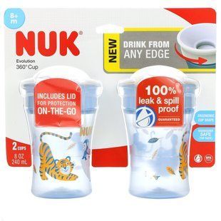 Чашки 360 для детей, 8 + месяцев, Evolution 360 Cup, 8 + Months, NUK, 2 чашки по 8 унций (240 мл) купить в Киеве и Украине