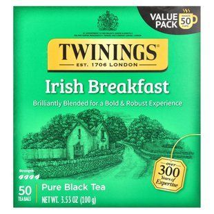 Twinings, чистий чорний чай, ірландський сніданок, 50 чайних пакетиків, 100 г (3,53 унції)