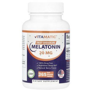 Vitamatic, Melatonin, Natural Berry, 20 mg, 365 Fast Dissolve Tablets купить в Киеве и Украине