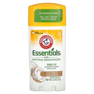 Arm & Hammer, Essentials, дезодорант с натуральными дезодорирующими веществами, кокос и герань, 71 г (2,5 унции) купить в Киеве и Украине