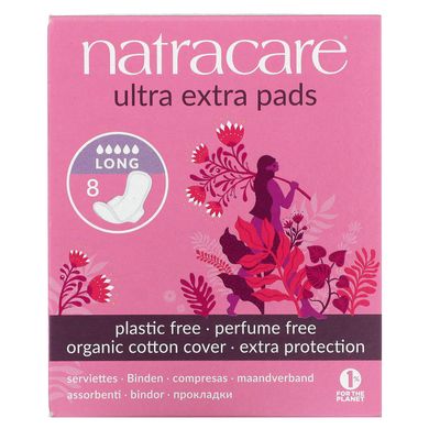 Органічні і натуральні прокладки Ultra Extra, довгі, Natracare, 8 прокладок