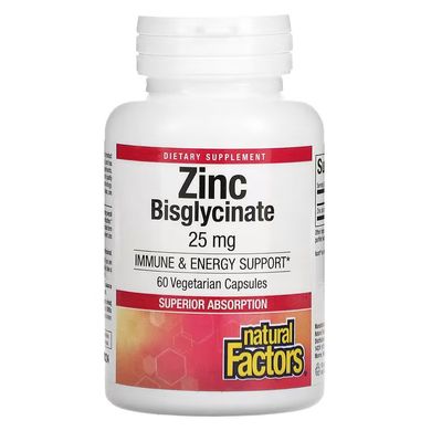 Цинк бісгліцинат Natural Factors (Zinc Bisglycinate) 25 мг 60 вегетаріанських капсул
