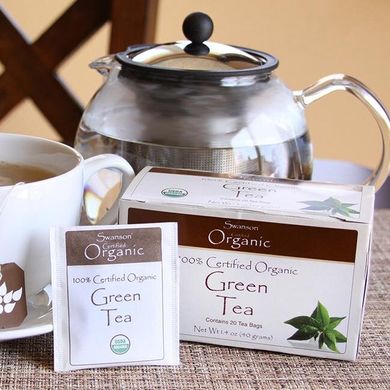 100% сертифицированный органический зеленый чай, 100% Certified Organic Green Tea, Swanson, 20 пакетиков купить в Киеве и Украине