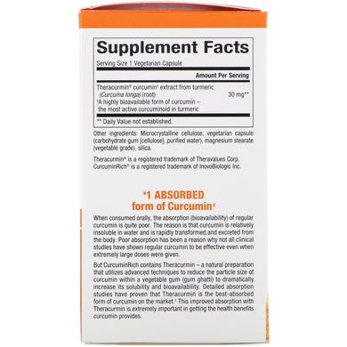 CurcuminRich, теракурмін, Natural Factors, 60 вегетаріанських капсул