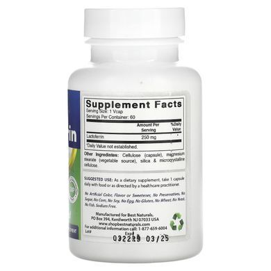 Best Naturals, Lactoferrin, 250 mg, 60 Vcaps