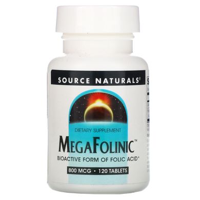 Фолієва кислота, MegaFolinic Bioavailable Folic Acid, Source Naturals, 800 мкг, 120 таблеток