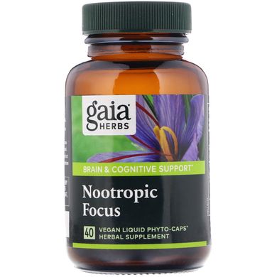 Ноотропний фокус, Nootropic Focus, Gaia Herbs, 60 рідких вегетаріанських капсул
