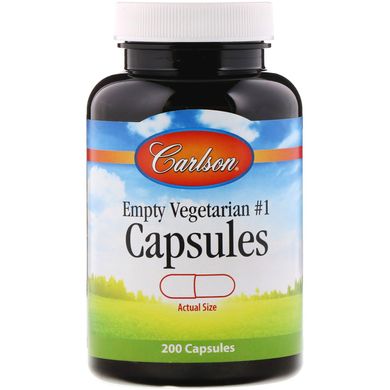 Порожні вегетаріанські капсули №1, Empty Vegetarian 1 Capsules, Carlson Labs, 200 капсул