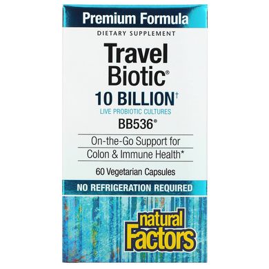 Пробіотик BB536 Natural Factors (TravelBiotic) 10 млрд 60 капсул