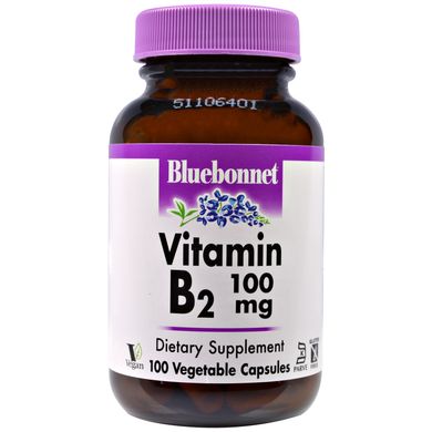 Рибофлавін вітамін B2 Bluebonnet Nutrition (Riboflavin Vitamin B2) 100 мг 100 капсул