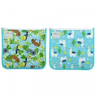 Green Sprouts, Reusable insulated sandwich bags, from 6 months, Aqua Llamas, 2 pcs.