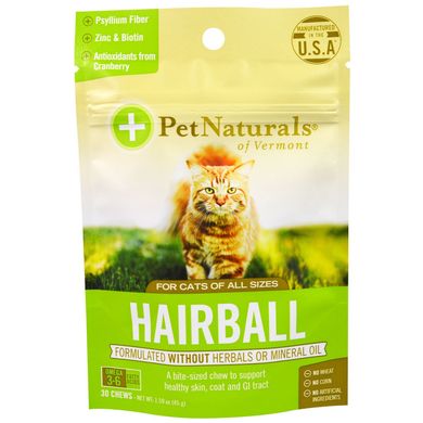 Жувальна суміш для здоров'я шкіри вовни та шлунково-кишкового тракту кішок Pet Naturals of Vermont (Hairball For Cats) 30 жувальних таблеток 45 г