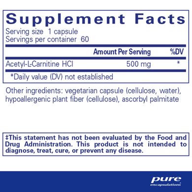 Ацетил-Л-карнитин Pure Encapsulations (Acetyl-L-Carnitine) 500 мг 60 капсул купить в Киеве и Украине