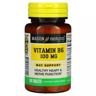 Вітамін B6 Mason Natural (Vitamin B6) 100 мг 100 таблеток