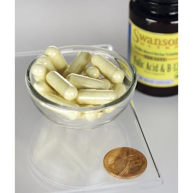 Фолієва кислота і ціанокобаламін, Folic Acid,B-12, Swanson, 30 капсул