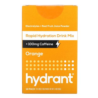 Hydrant, Напій для швидкого зволоження, суміш + 100 мг кофеїну, апельсин, 12 упаковок, 7,9 г (0,28 унції) кожен