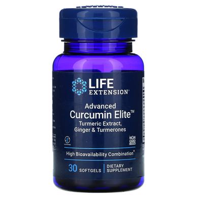 Високий рівень куркумін еліт, Advanced Curcumin Elite, екстракт куркуми, імбир і турмерони, Life Extension, 30 м'яких таблеток