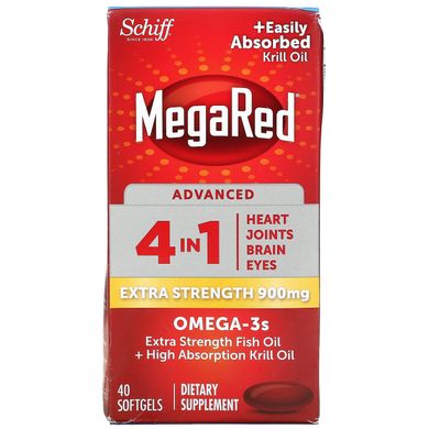 Schiff, MegaRed, Advanced 4 в 1 Омега-3, дополнительная сила, 900 мг, 40 мягких таблеток купить в Киеве и Украине