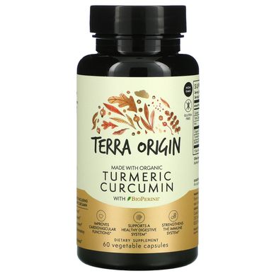 Terra Origin, Куркумін, куркумін та біоперин, 60 рослинних капсул