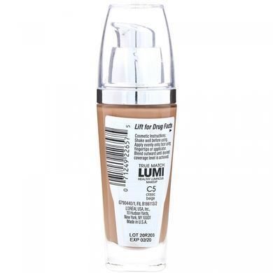 Тональна основа True Match Healthy Luminous Makeup, SPF 20, відтінок C5 класичний бежевий, L'Oreal, 30 мл