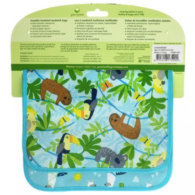 Green Sprouts, Reusable insulated sandwich bags, from 6 months, Aqua Llamas, 2 pcs.