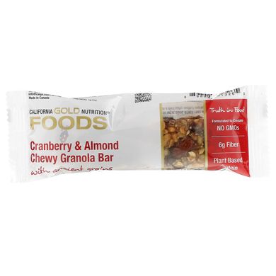 Жувальні батончики з журавлиною та мигдалем California Gold Nutrition (Foods Cranberry & Almond Chewy Granola Bars) 12 батончиків по 40 г