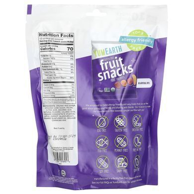 Fruit snacks banana and cherry and peach and strawberry YumEarth (Fruit Snacks) 10 packets of 19.8 g