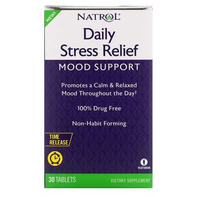 Полегшення повсякденного стресу, таблетки пролонгованої дії, Daily Stress Relief, Natrol, 30 таблеток