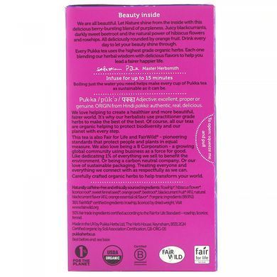 Blackcurrant Beauty, organic tea with blackcurrant, caffeine-free, Pukka Herbs, 20 fruit tea bags, 38 g (1.34 oz).