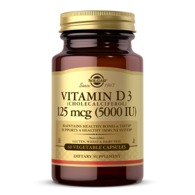 Витамин Д3 Solgar (Vitamin D3) 125 мкг 5000 МЕ 60 вегетарианских капсул купить в Киеве и Украине