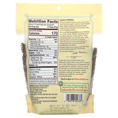 Whole flaxseed, Bobs Red Mill, 13 ounces (368g)