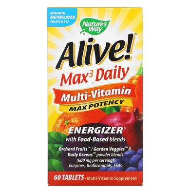 Alive, Max3 щоденний мультивітамін, Nature's Way, 60 таблеток