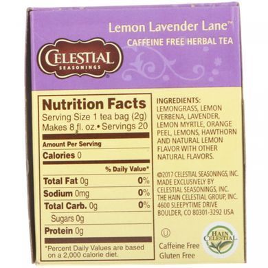 Травяной чай, лимонно-лавандовый путь, без кофеина, Celestial Seasonings, 20 чайных пакетиков, 1,1 унции (31 г) купить в Киеве и Украине