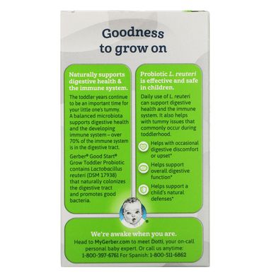 Травна і імунна підтримка малюків, пробіотики у віці 1+, Good Start, Grow, Toddler Digestive & Immune Support Probiotic Ages 1+, Gerber, 30 порційних пакетів
