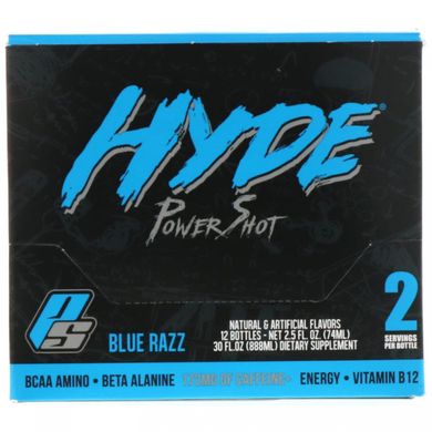Hyde Power Shot, синя малина, ProSupps, 172 мг, 12 флаконів, по 2,5 р унц (74 мл) кожен