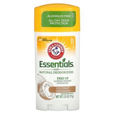 Arm & Hammer, Essentials, дезодорант із натуральними дезодорувальними речовинами, кокос і герань, 71 г (2,5 унції)