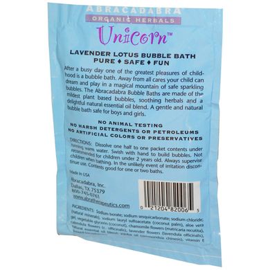 Unicorn, піна для ванни з лавандою і лотосом, Abra Therapeutics, 2,5 унції (71 г)