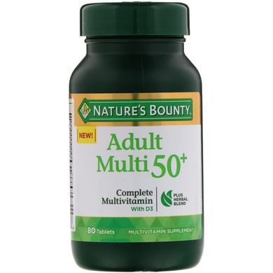 Мультивітаміни для дорослих старше 50 років, повний комплекс мультивітамінів з D3, Nature's Bounty, 80 таблеток