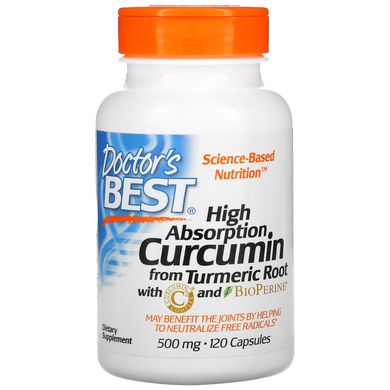 Куркумін з високою абсорбцією з кореня куркуми з комплексом C3, High Absorption Curcumin From Turmeric Root with C3 Complex & BioPerine, Doctor's Best, 500 мг, 120 капсул