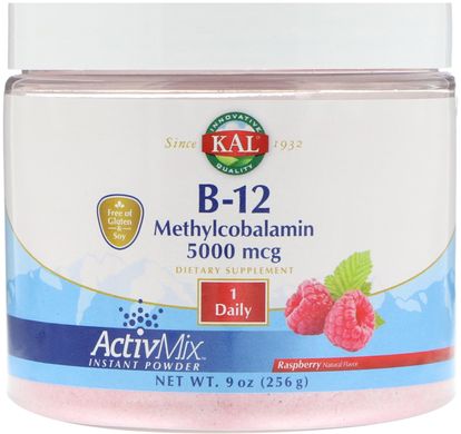 B-12 метилкобаламин, малина, B-12 Methylcobalamin, KAL, 5000 мкг, 256 г купить в Киеве и Украине