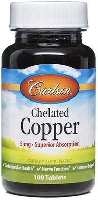 Хелат міді, Chelated Copper, Carlson Labs, 100 таблеток